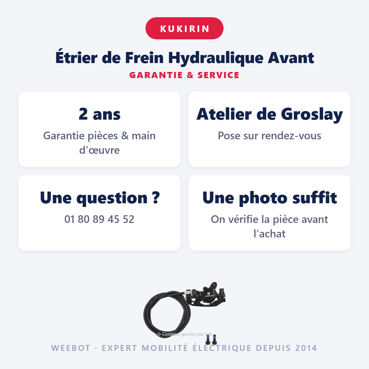 Étrier de Frein Hydraulique Avant : garantie 2 ans et service après-vente