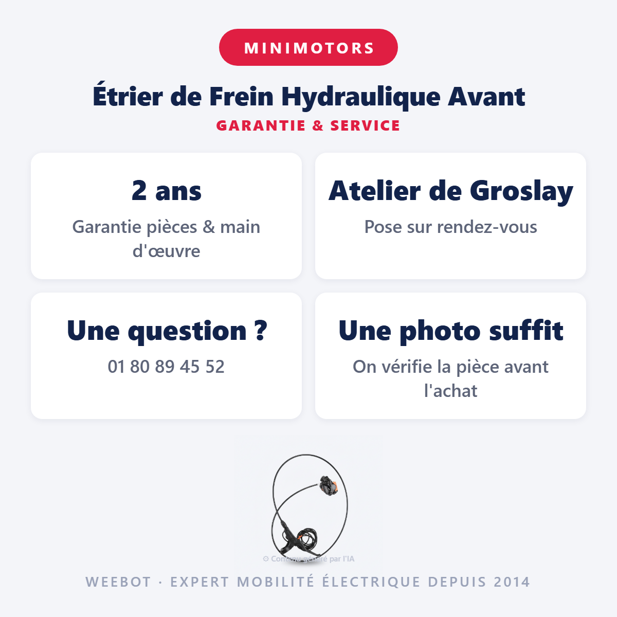 Étrier de Frein Hydraulique Avant : garantie 2 ans et service après-vente
