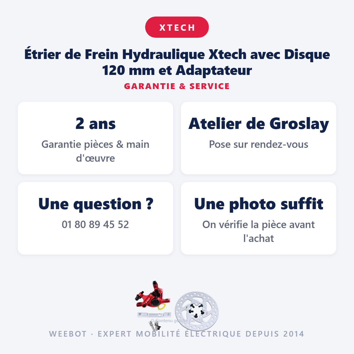 Étrier de Frein Hydraulique Xtech avec Disque 120 mm et Adaptateur : garantie 2 ans et service après-vente
