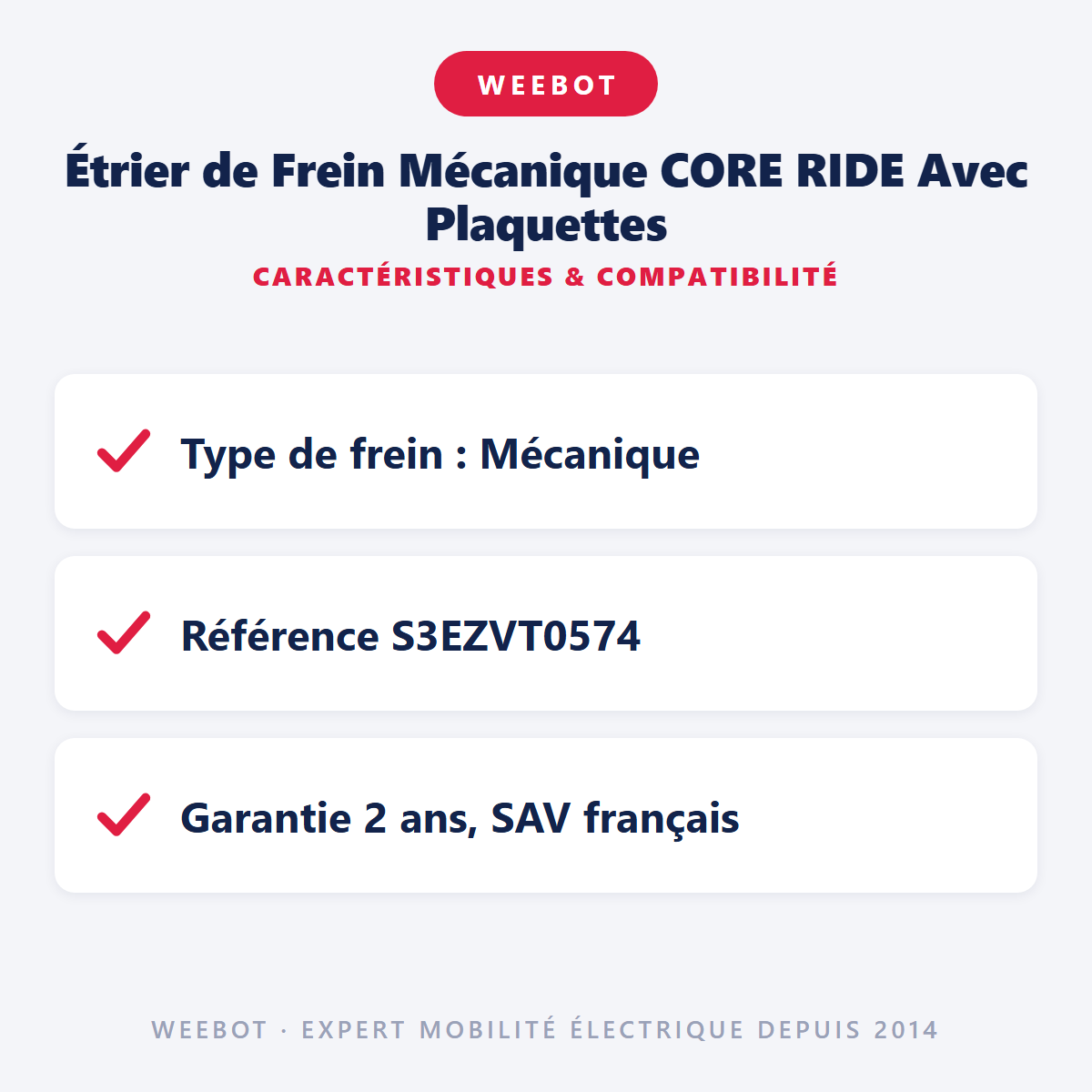 Étrier de Frein Mécanique CORE RIDE Avec Plaquettes : caractéristiques et compatibilité
