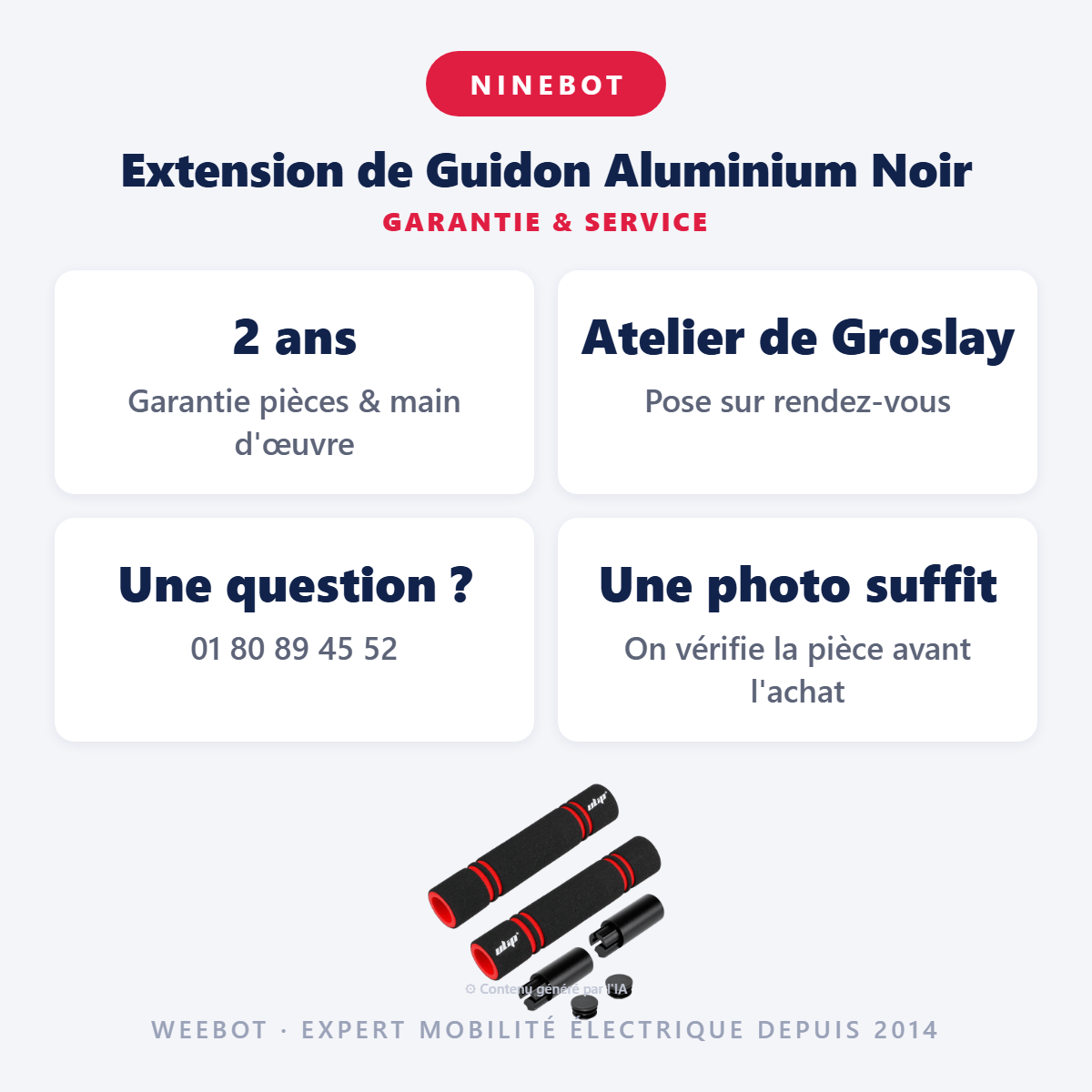 Extension de Guidon Aluminium Noir : garantie 2 ans et service après-vente