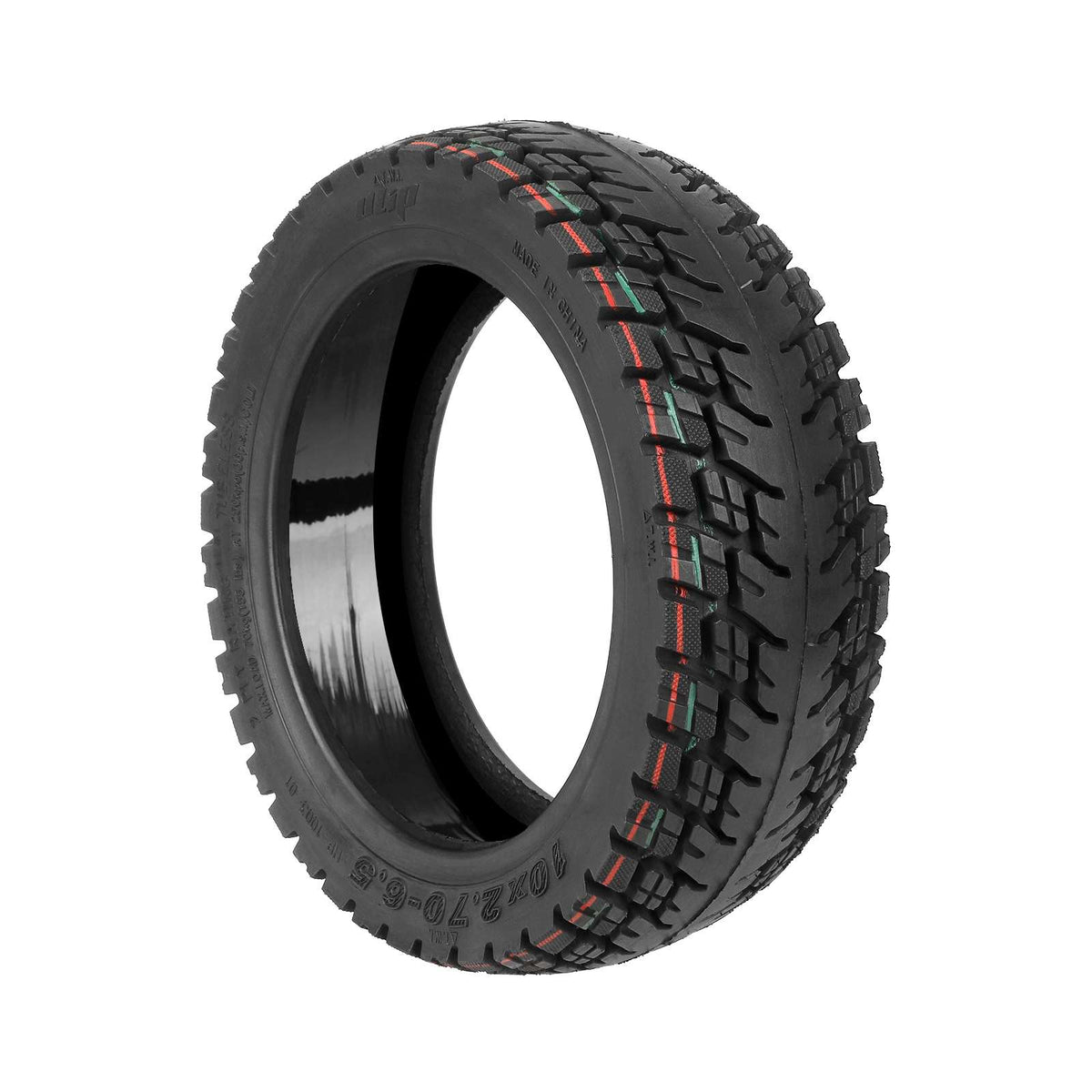 Pneu tubeless tout-terrain 10 pouces noir avec gel anti-crevaison vu de trois-quarts