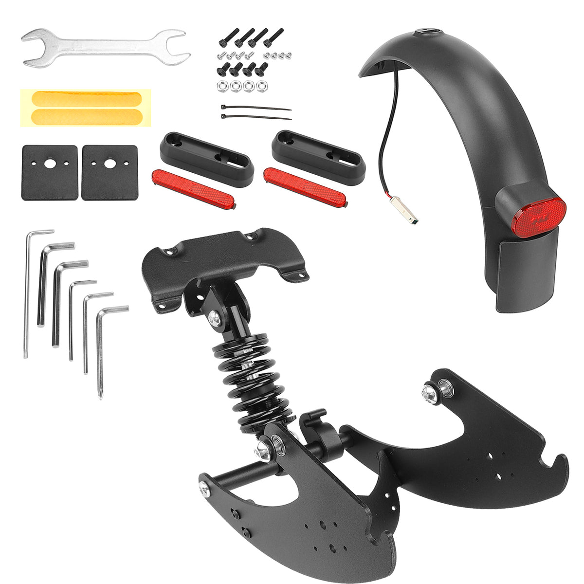 Kit de suspension arrière V2 noire avec amortisseur à ressort, garde-boue arrière, éclairage et outils de montage