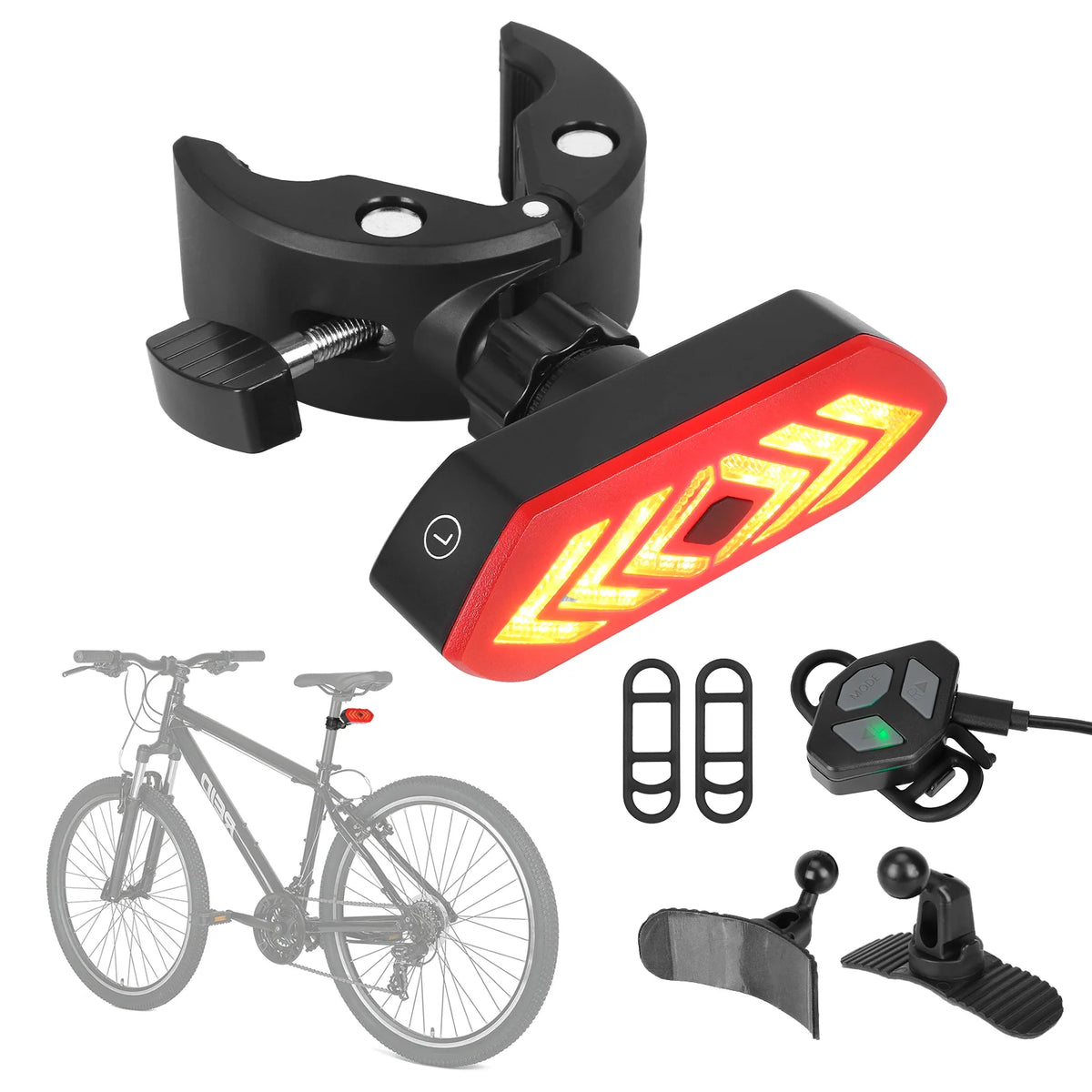 Kit d'éclairage arrière avec clignotants LED, télécommande sans fil et fixations