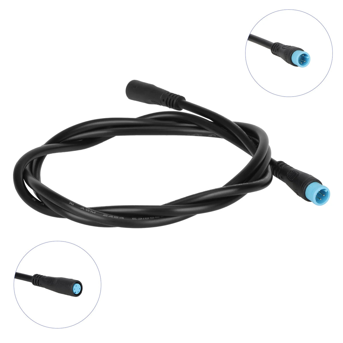 Câble connecteur étanche M8 noir de 60 cm avec embout bleu 4 broches mâle et femelle