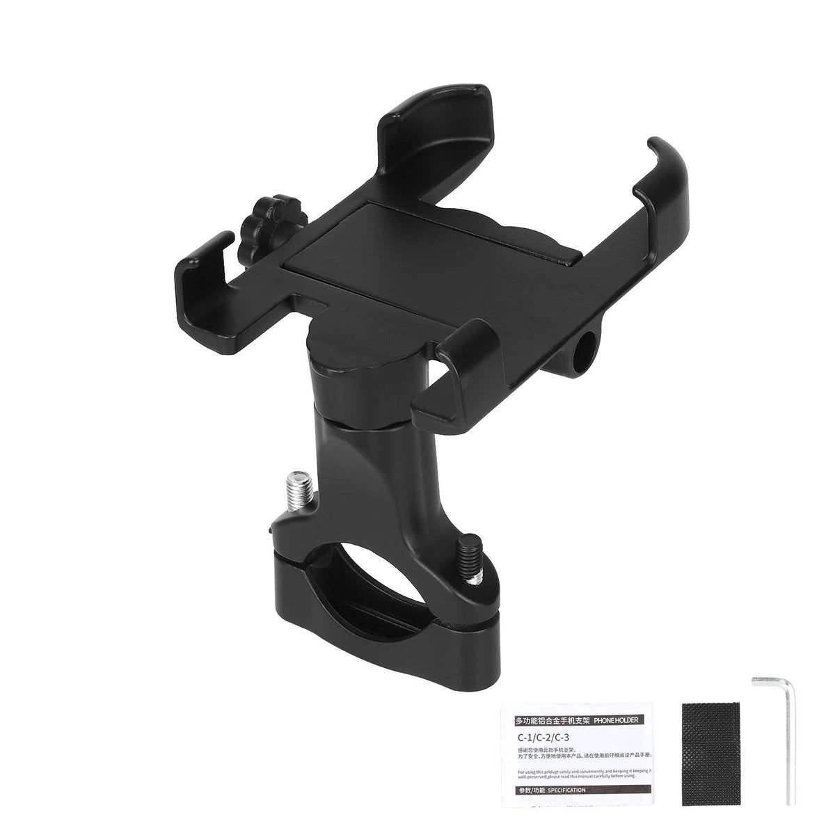 Support téléphone noir en alliage d'aluminium pour guidon de trottinette électrique et vélo