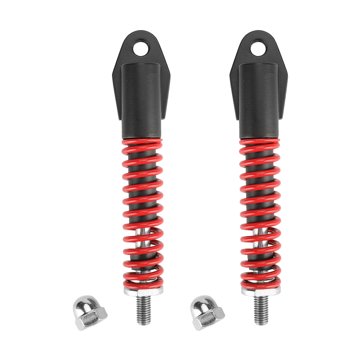 Paire d'amortisseurs hydrauliques rouges et noirs avec ressorts pour trottinette électrique