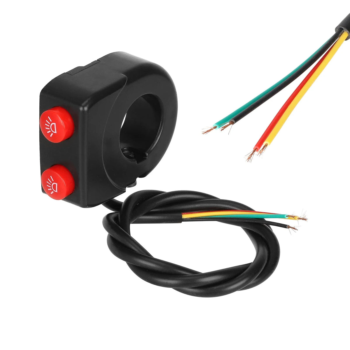 Commodo de guidon noir avec deux boutons poussoirs rouges pour trottinette électrique