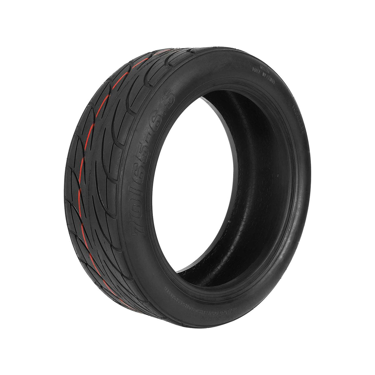 Pneu tubeless route 10 pouces noir avec liseré rouge vu en trois quarts