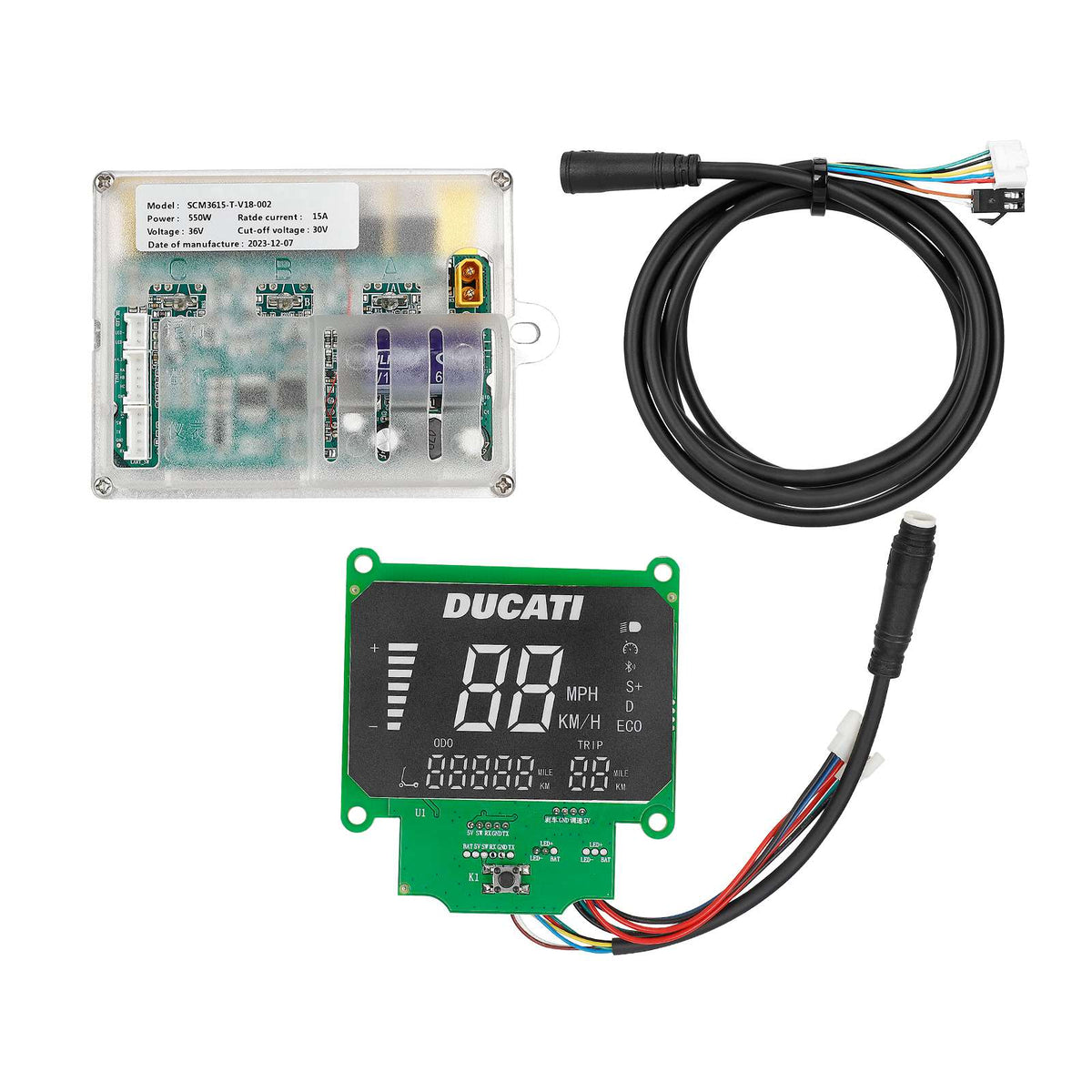 Kit complet comprenant une carte contrôleur 36V 550W, un écran d'affichage LCD et son câble de connexion