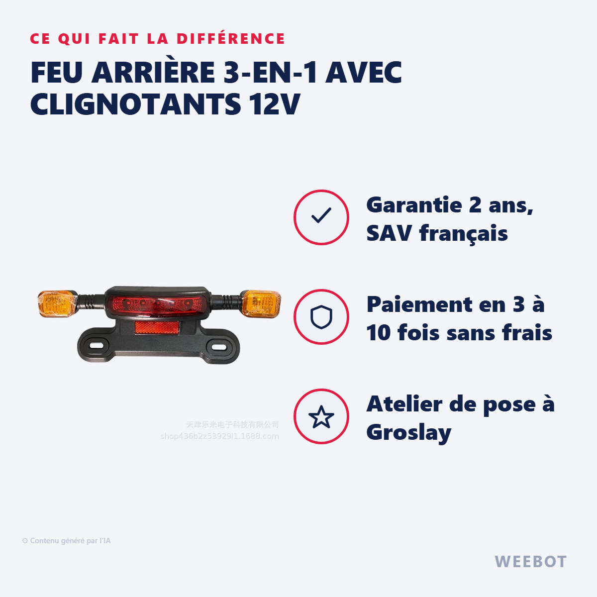 Feu Arrière 3-en-1 avec Clignotants 12V : les points forts