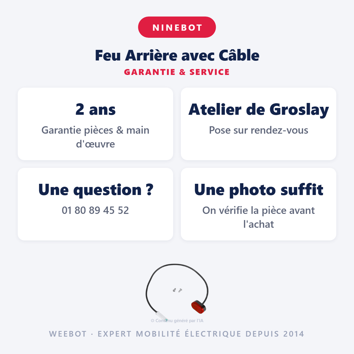 Feu Arrière avec Câble : garantie 2 ans et service après-vente