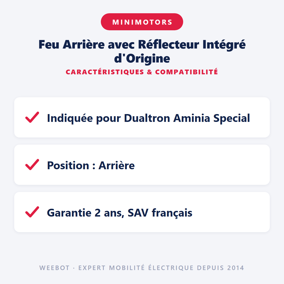 Feu Arrière avec Réflecteur Intégré d'Origine : caractéristiques et compatibilité