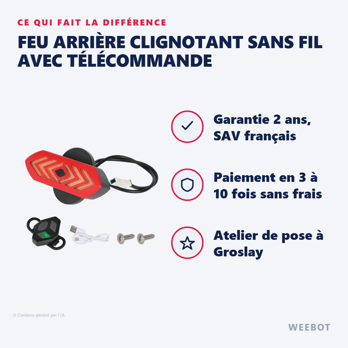 Feu Arrière Clignotant Sans Fil avec Télécommande : les points forts