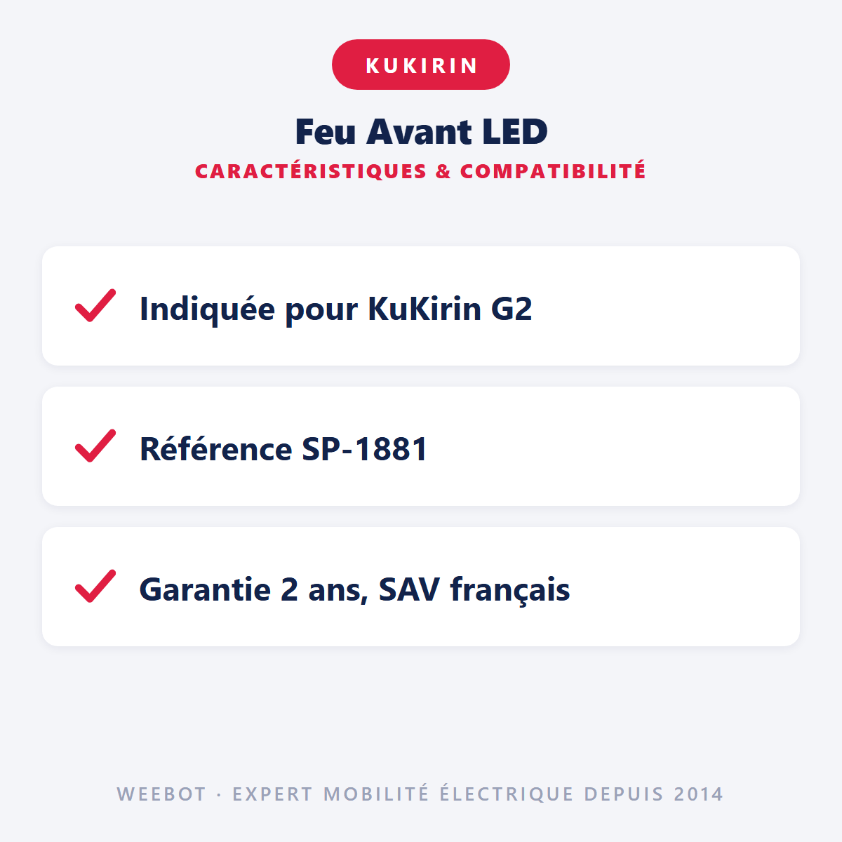 Feu Avant LED pour Trottinette Électrique Kukirin G2/G3/G4 - Weebot