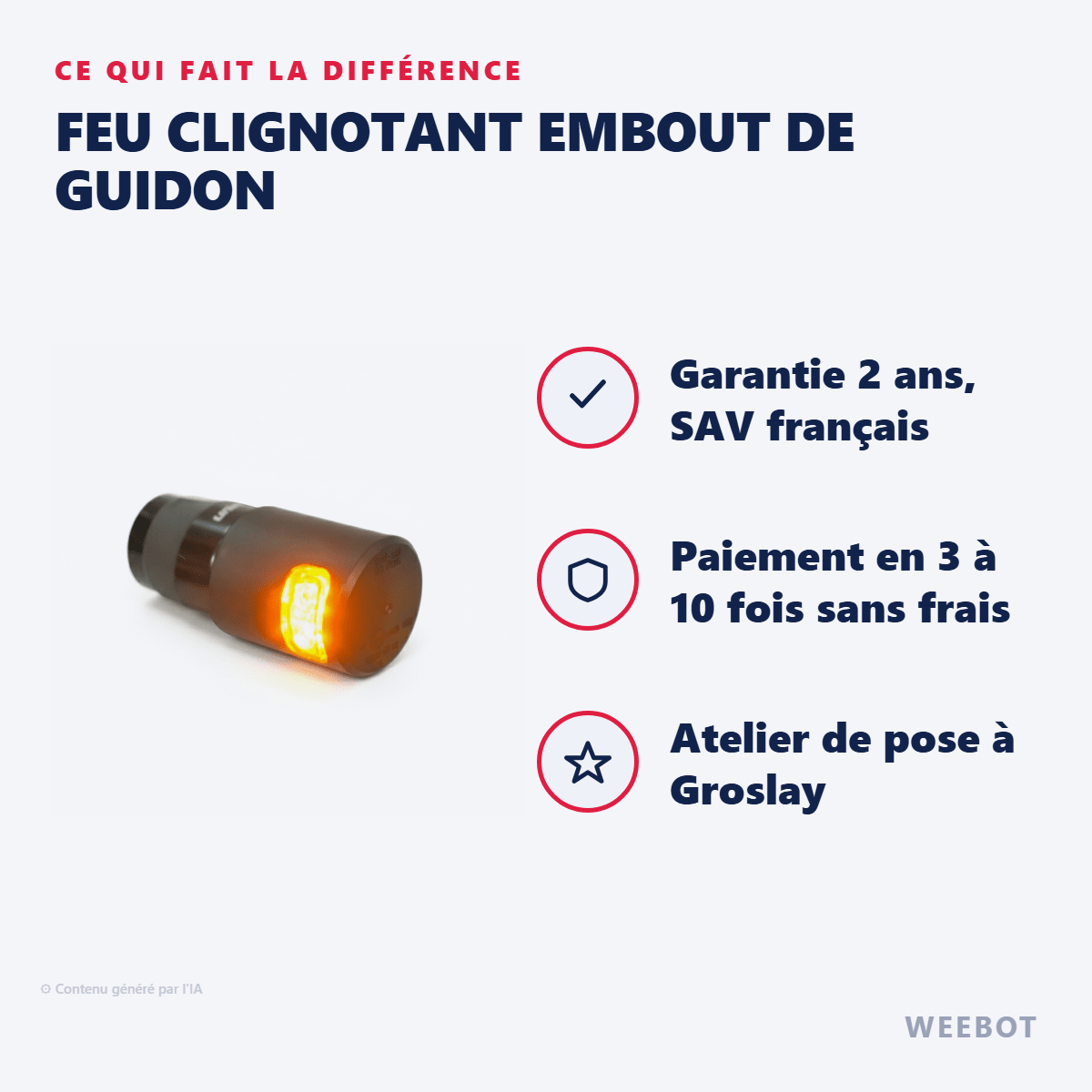 Feu Clignotant Embout de Guidon pour Trottinette Electrique Teverun Fighter Mini - Weebot