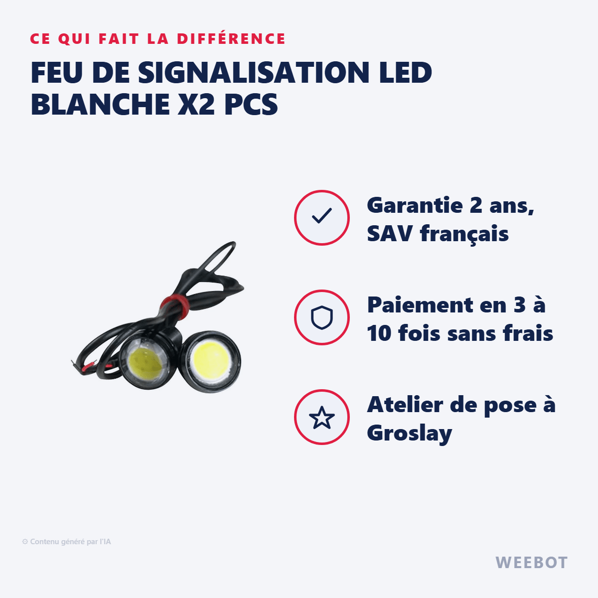 Feu de Signalisation LED Blanche X2 Pcs pour Trottinette Électrique - Weebot