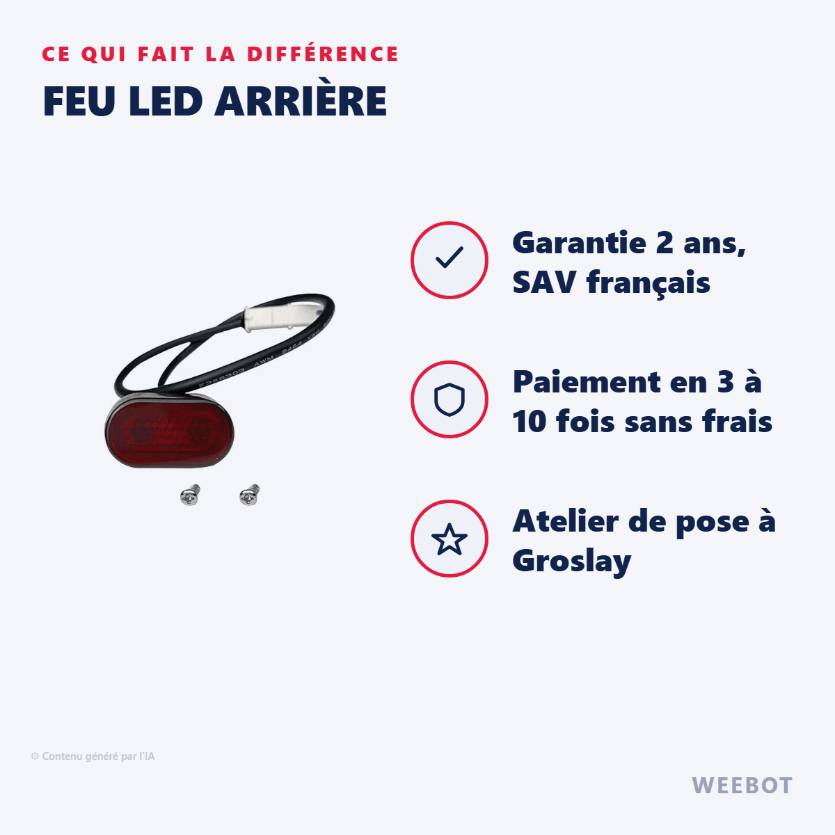Feu LED Arrière pour Trottinette Électrique Xiaomi M365 / M365 Pro - Weebot