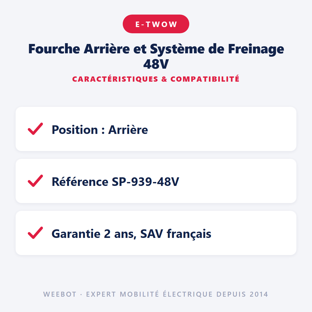 Fourche Arrière et Système de Freinage 48V : caractéristiques et compatibilité