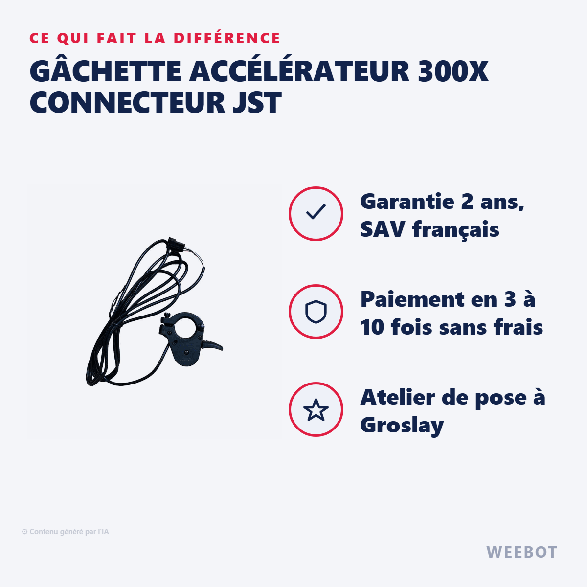 Gâchette Accélérateur 300X Connecteur JST Pour Trottinette Électrique - Weebot