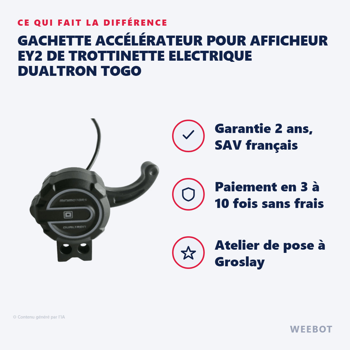 Gachette Accélérateur pour Afficheur EY2 de Trottinette Electrique Dualtron Togo - Weebot
