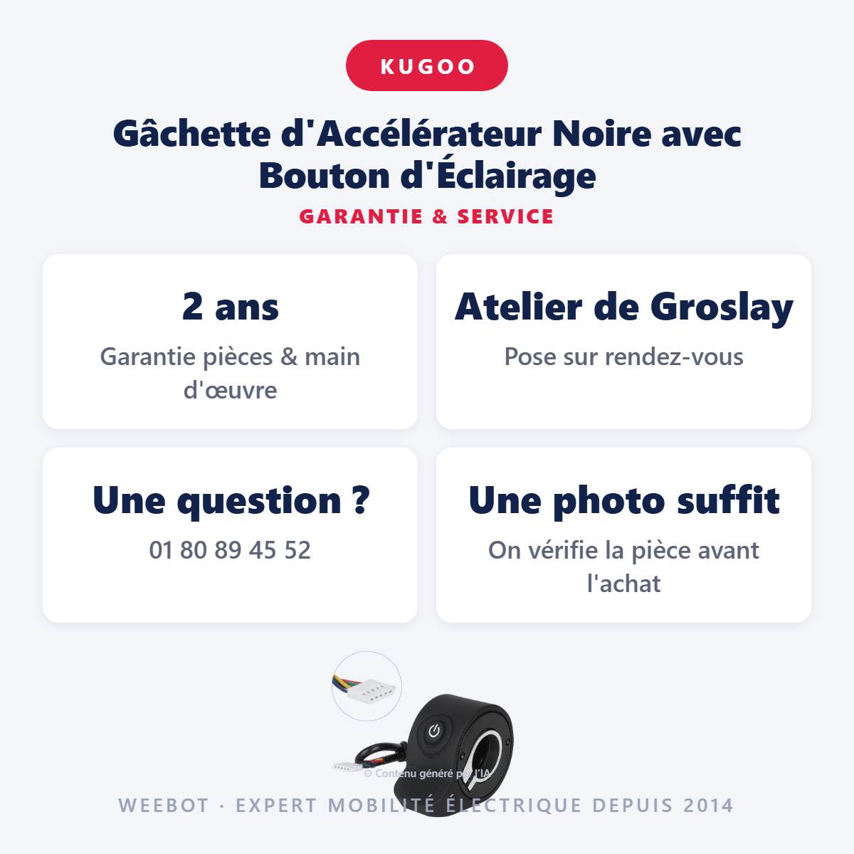 Gâchette d'Accélérateur Noire avec Bouton d'Éclairage : garantie 2 ans et service après-vente