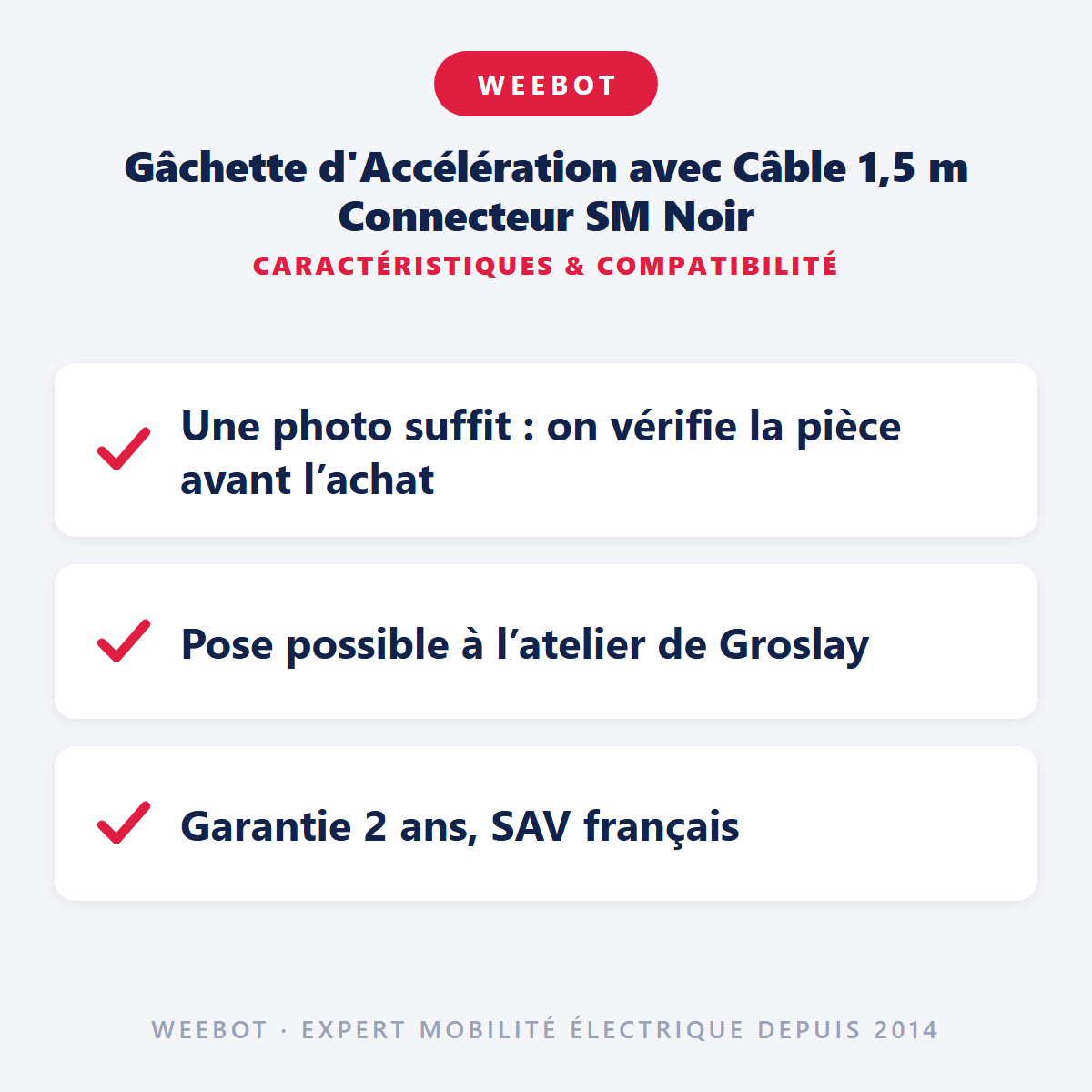 Gâchette d'Accélération avec Câble 1,5 m Connecteur SM Noir : caractéristiques et compatibilité