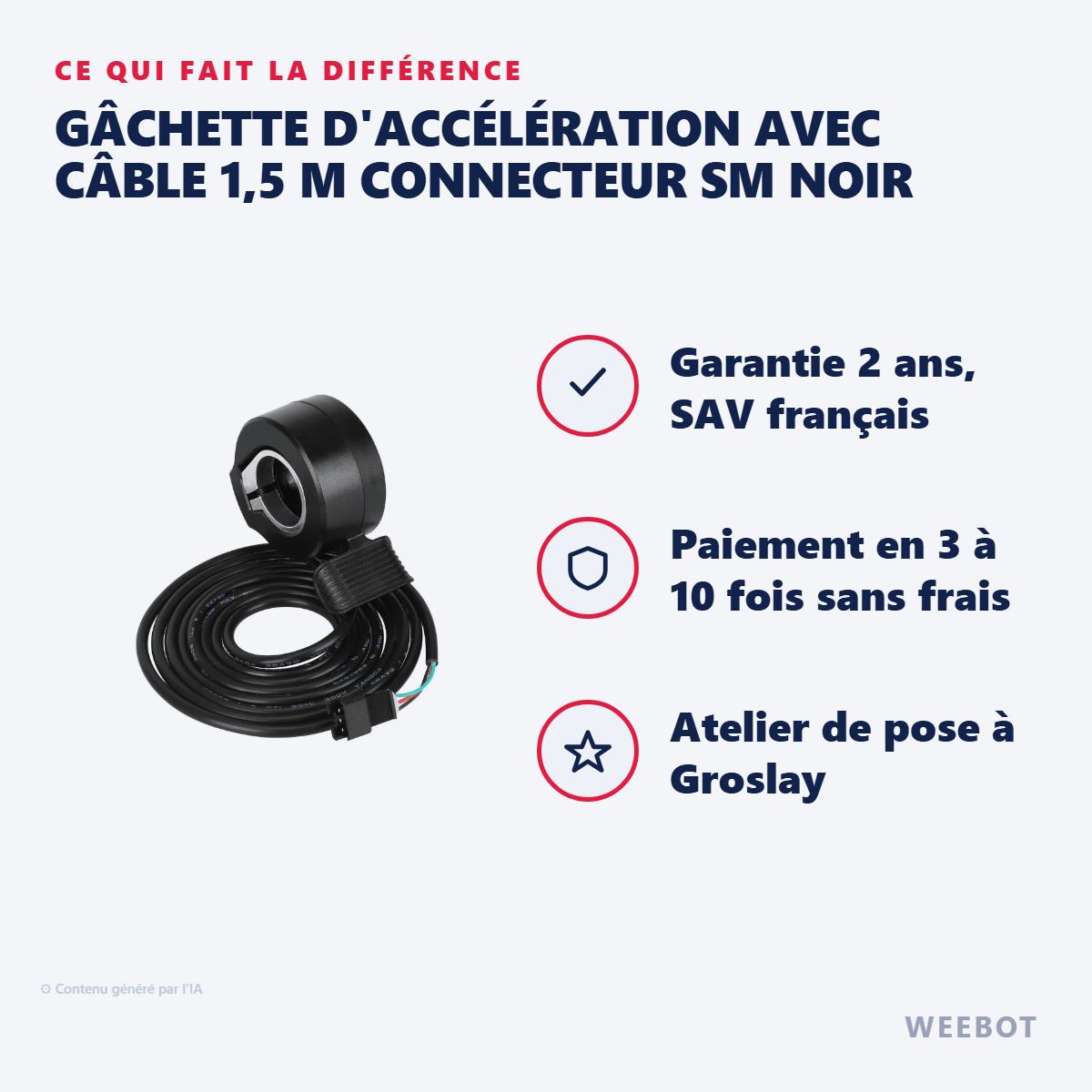 Gâchette d'Accélération avec Câble 1,5 m Connecteur SM Noir : les points forts