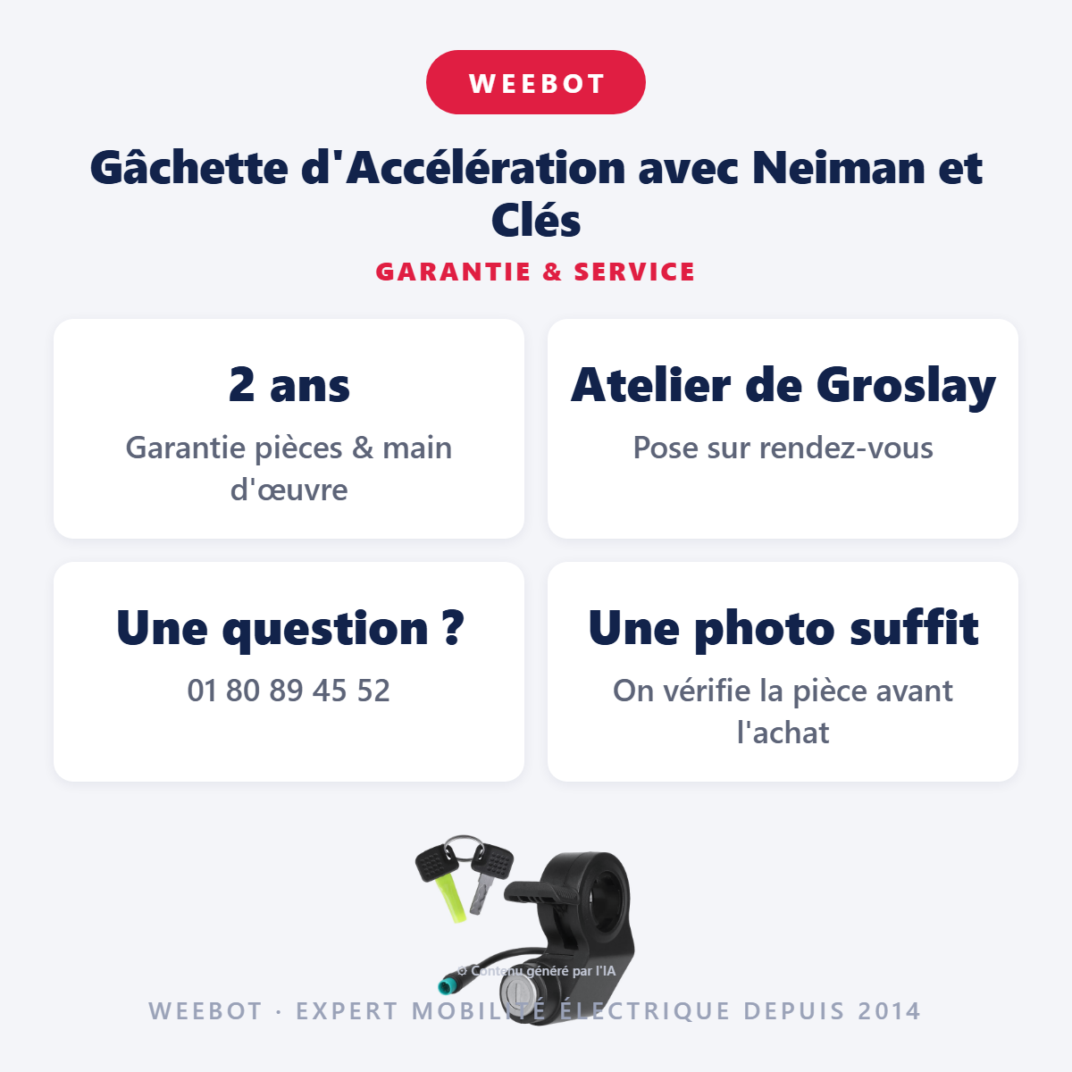 Gâchette d'Accélération avec Neiman et Clés : garantie 2 ans et service après-vente