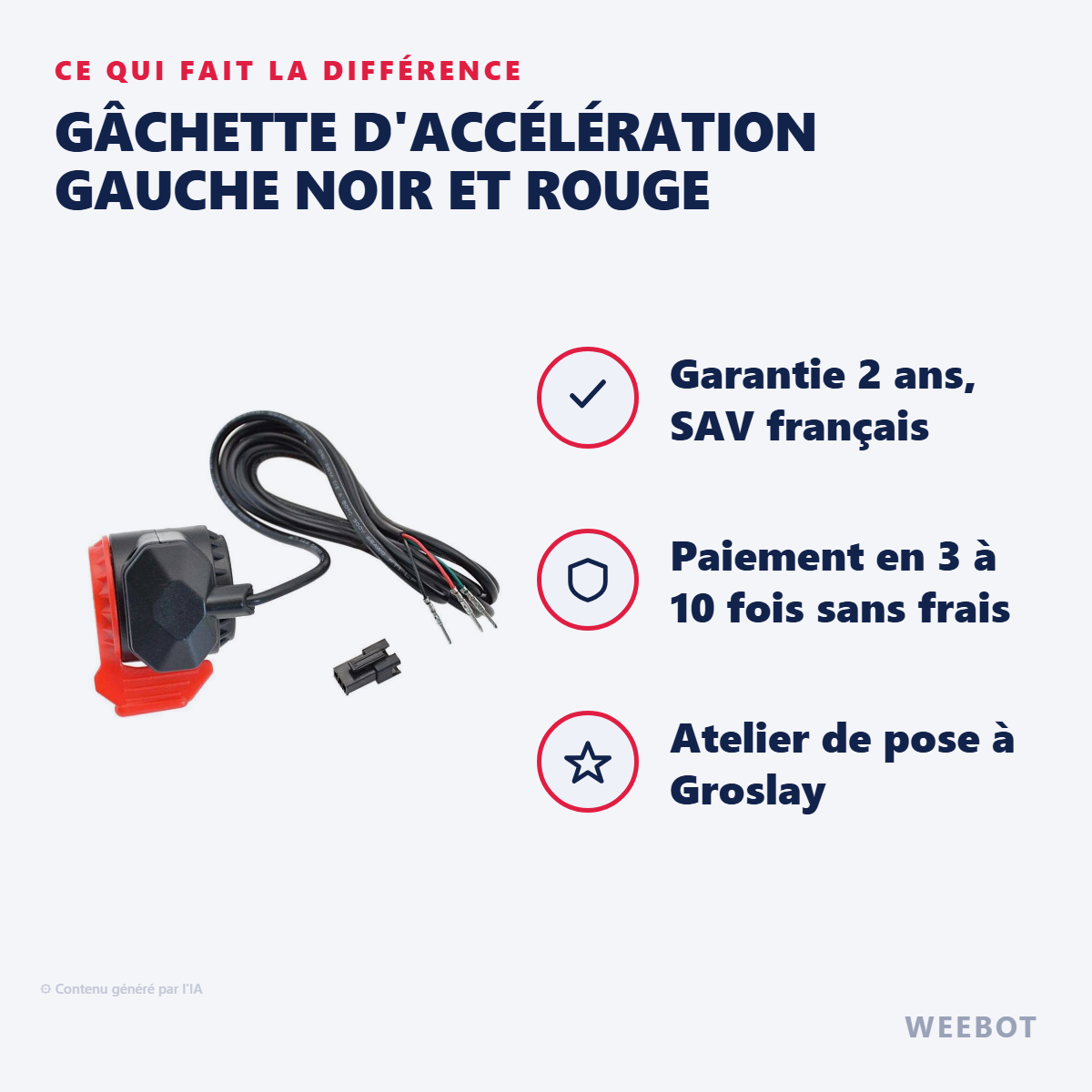 Gâchette d'Accélération Gauche Noir et Rouge : les points forts