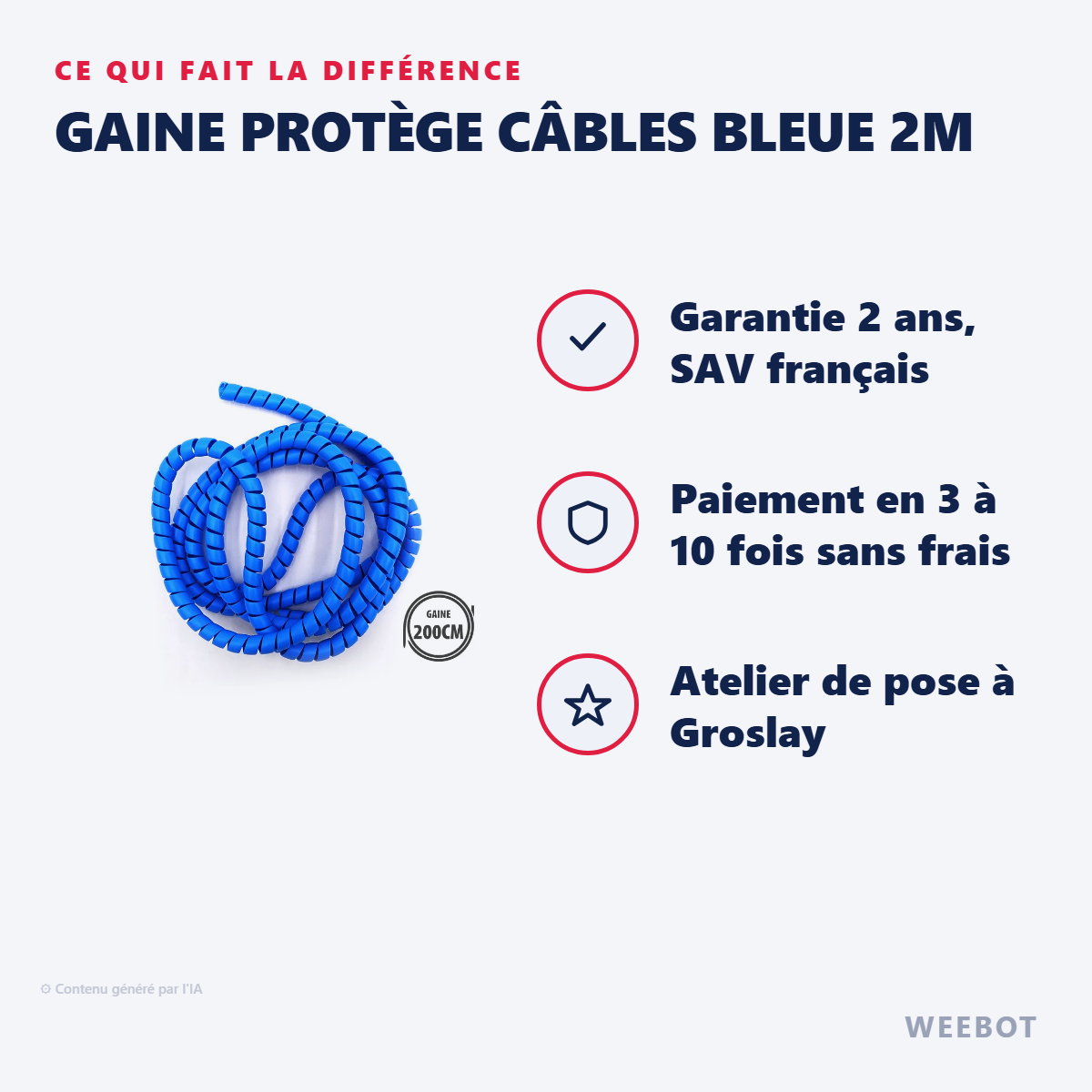 Gaine Protège Câbles Bleue 2m : les points forts