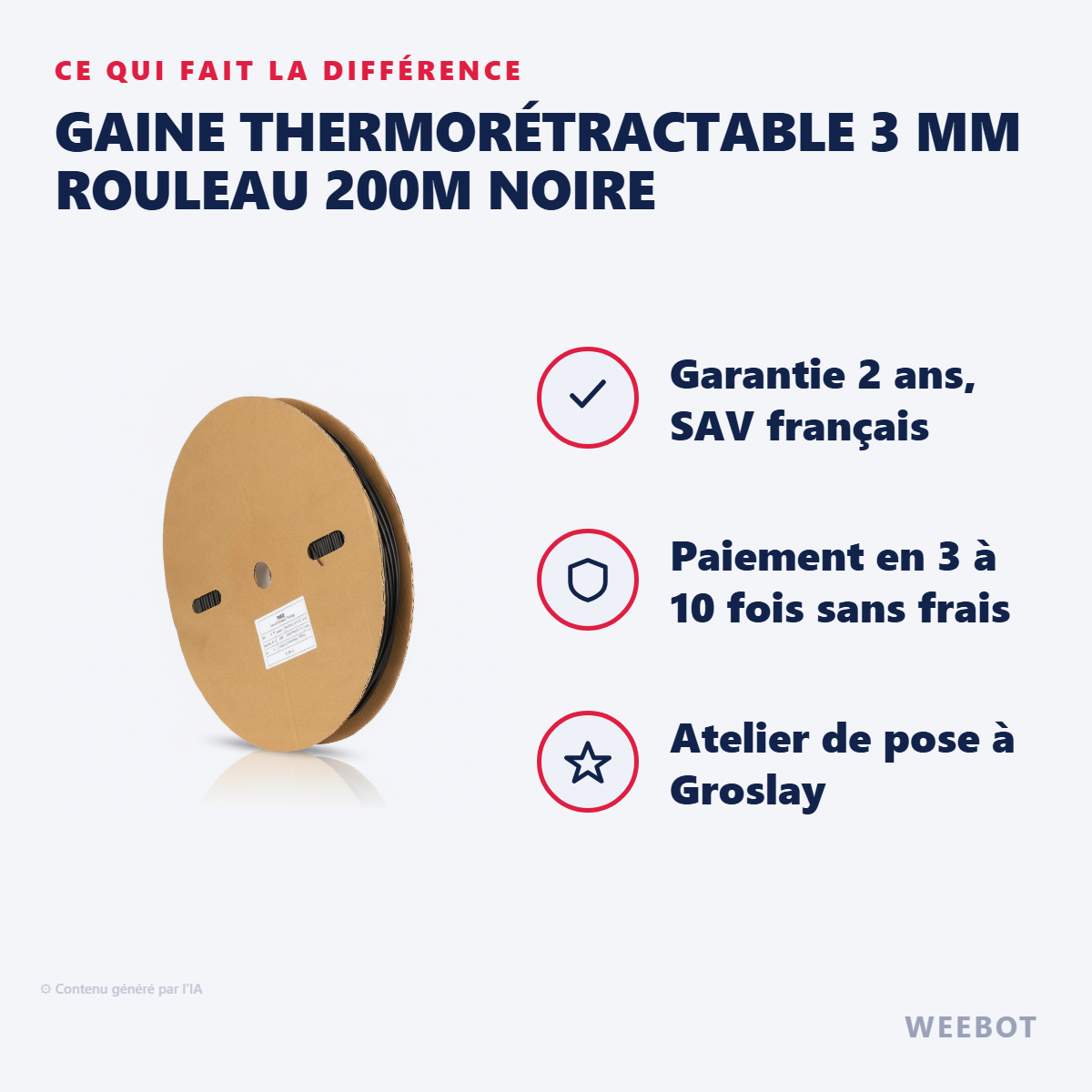 Gaine Thermorétractable 3 mm Rouleau 200m Noire : les points forts