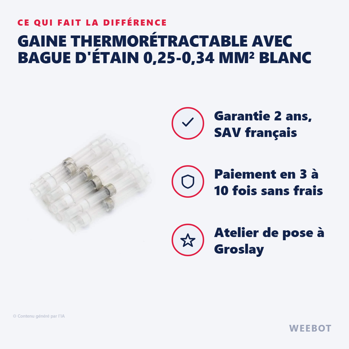 Gaine Thermorétractable avec Bague d'Étain 0,25-0,34 mm² Blanc : les points forts