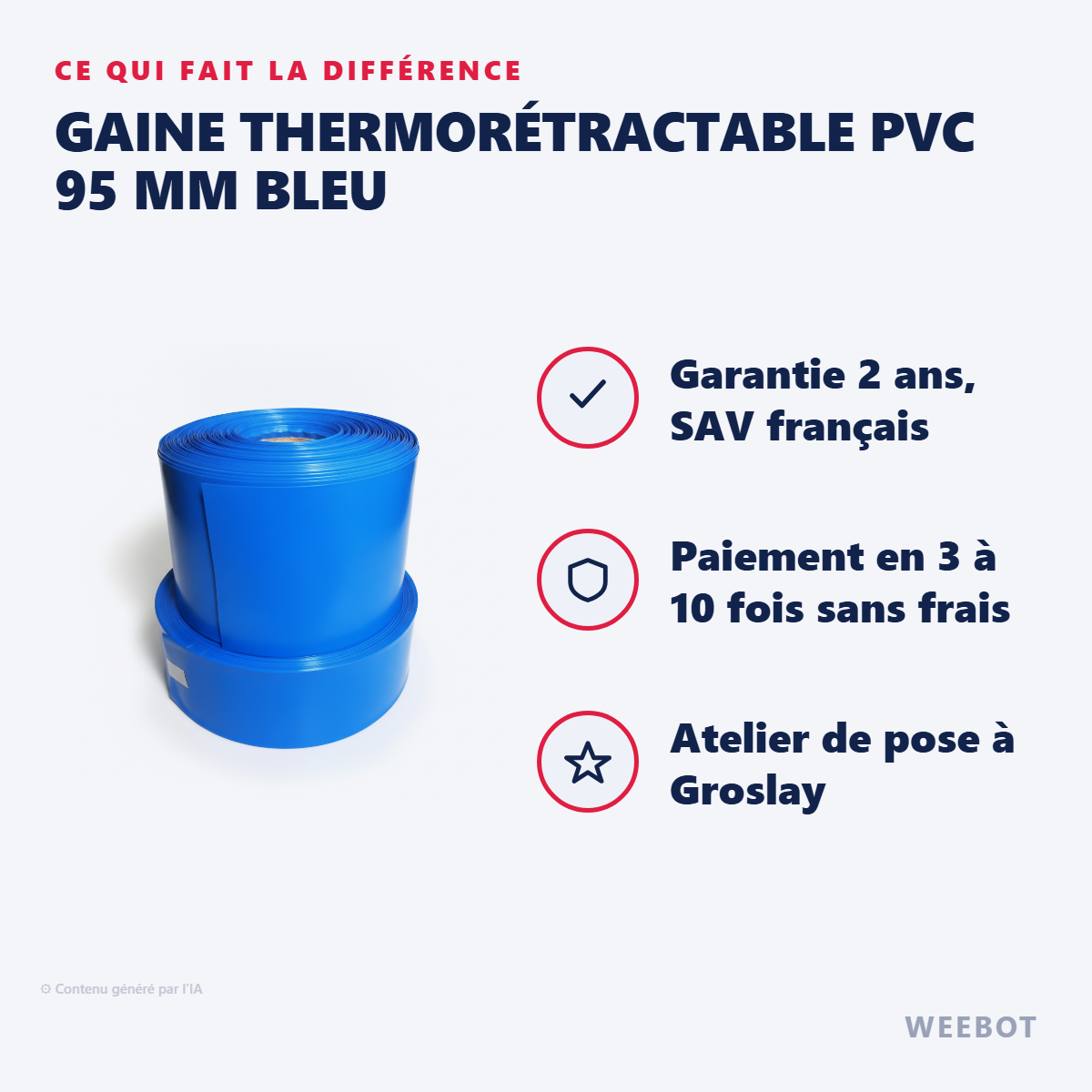 Gaine Thermorétractable PVC 95 mm Bleu : les points forts