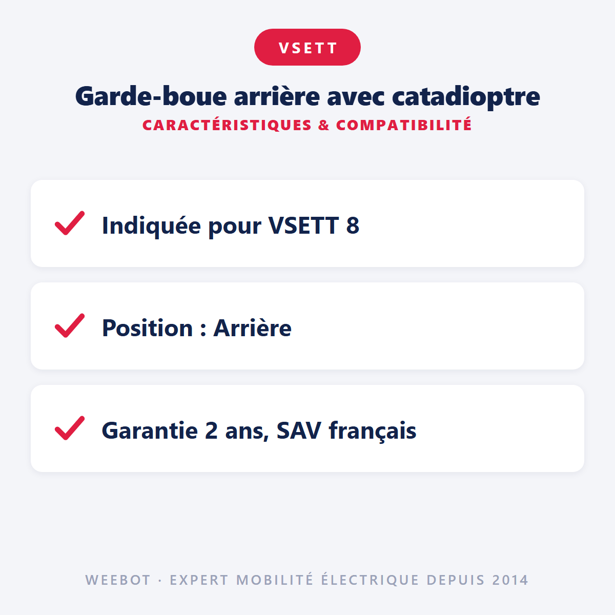 Garde-boue arrière avec catadioptre pour Trottinette Électrique Vsett 8 / Z8 Pro - Weebot