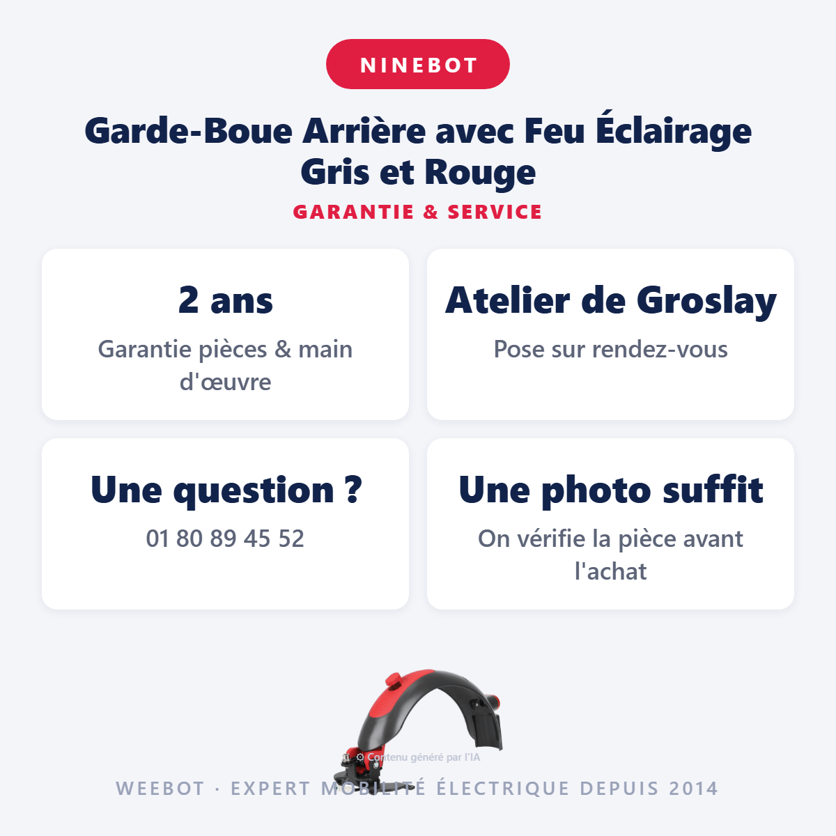 Garde-Boue Arrière avec Feu Éclairage Gris et Rouge : garantie 2 ans et service après-vente