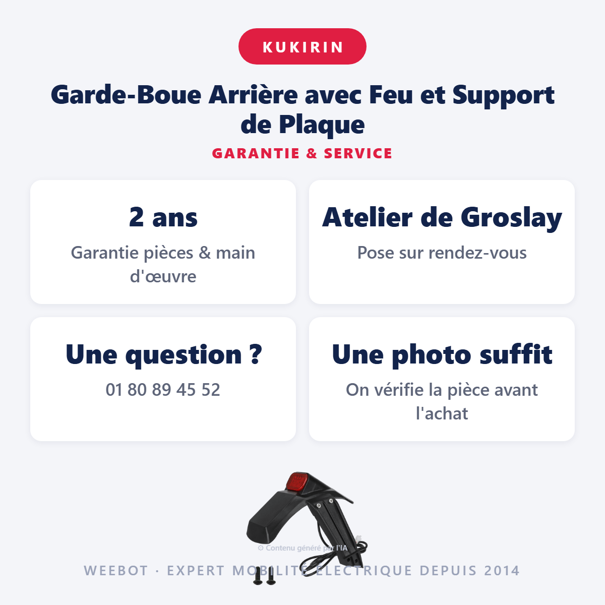 Garde-Boue Arrière avec Feu et Support de Plaque : garantie 2 ans et service après-vente