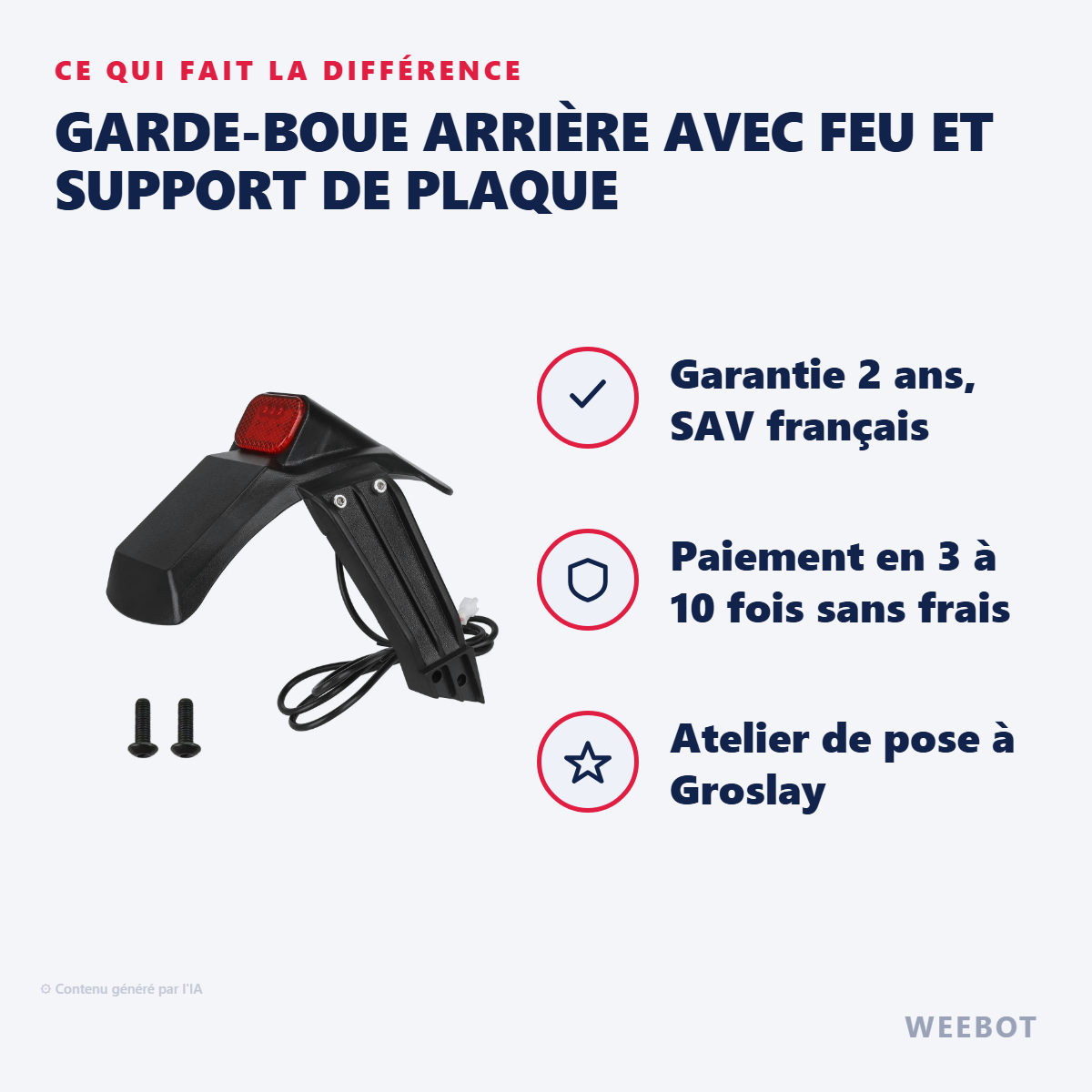 Garde-Boue Arrière avec Feu et Support de Plaque : les points forts