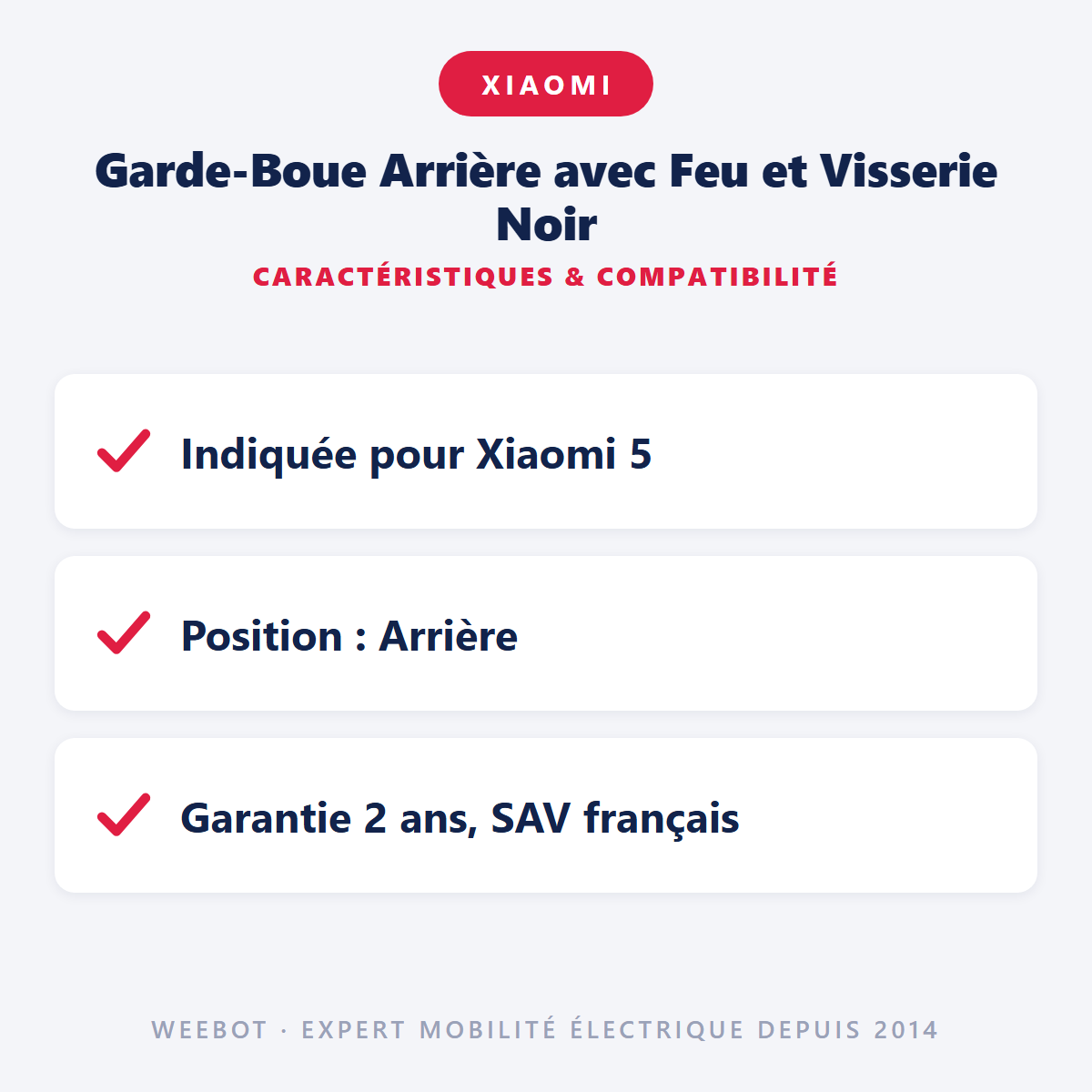 Garde-Boue Arrière avec Feu et Visserie Noir : caractéristiques et compatibilité