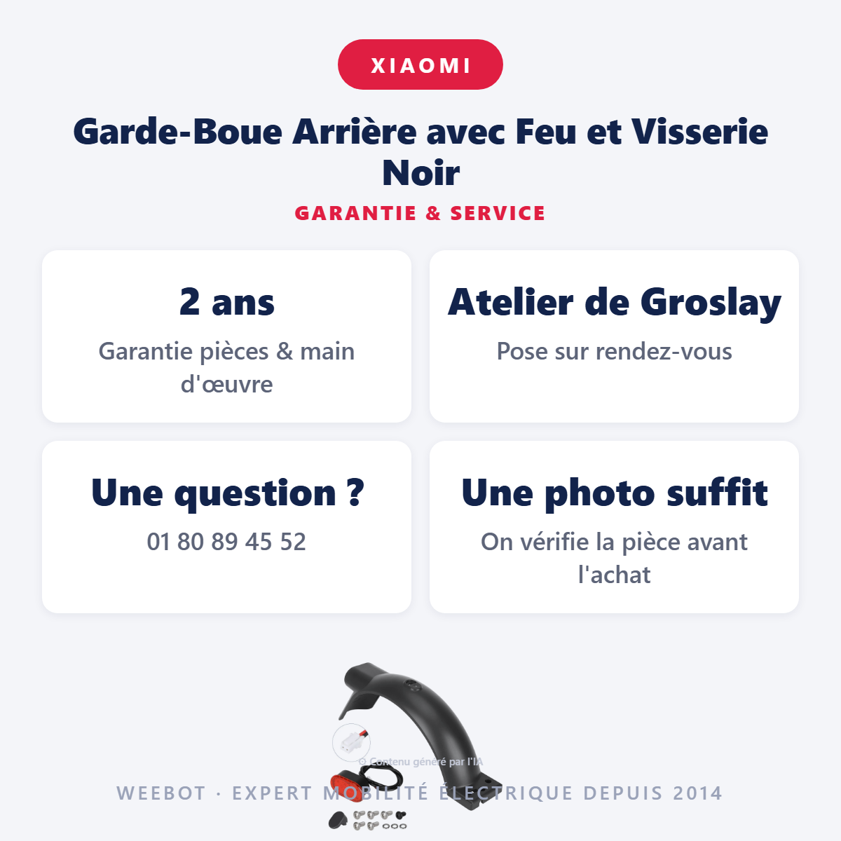 Garde-Boue Arrière avec Feu et Visserie Noir : garantie 2 ans et service après-vente