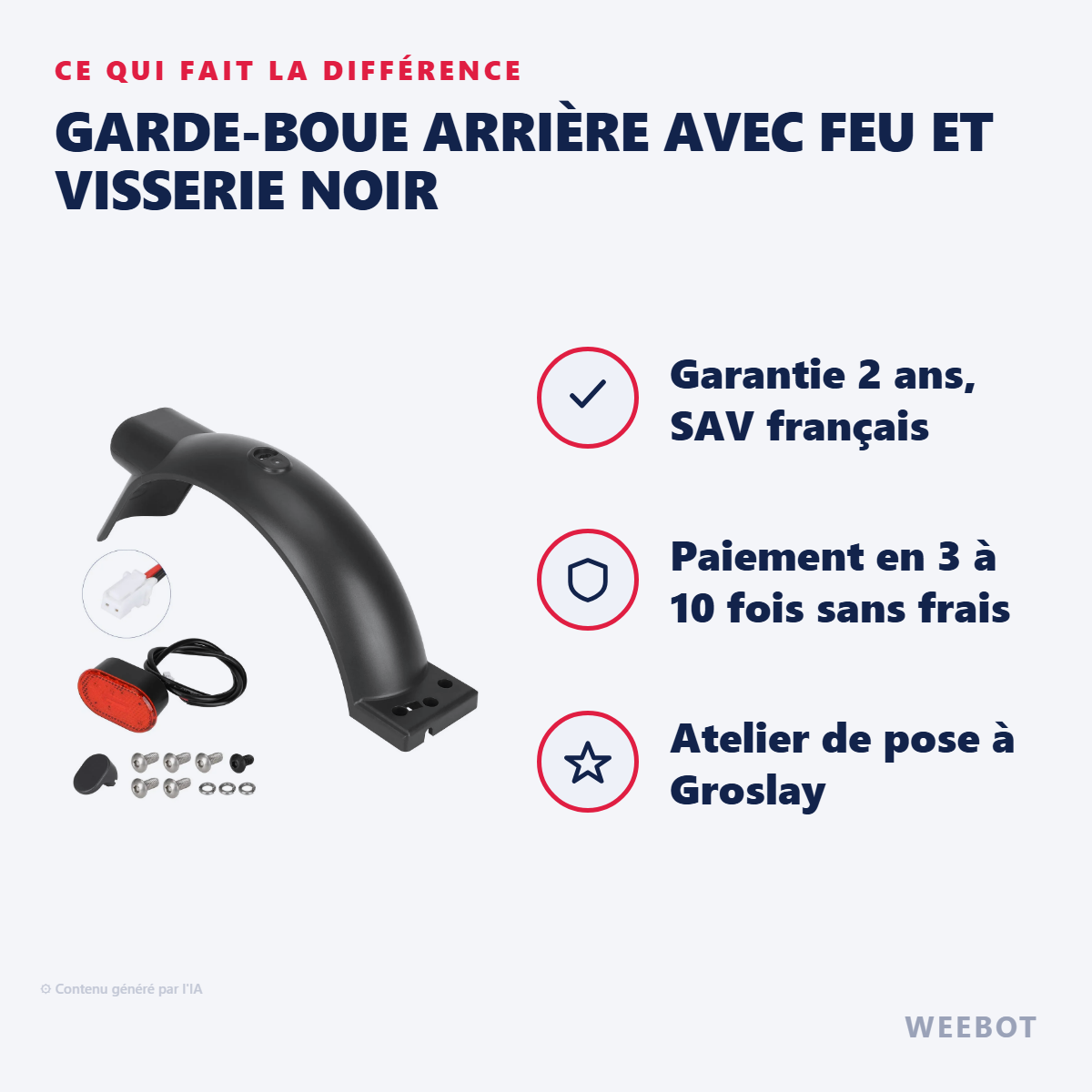 Garde-Boue Arrière avec Feu et Visserie Noir : les points forts