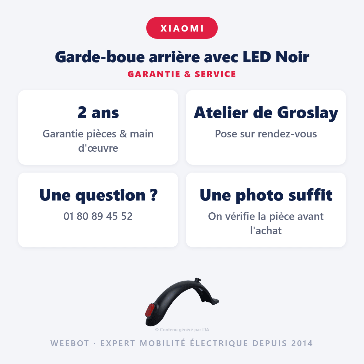 Garde-boue arrière avec LED Noir pour Trottinette Électrique Xiaomi M365 & M365 Pro - Weebot