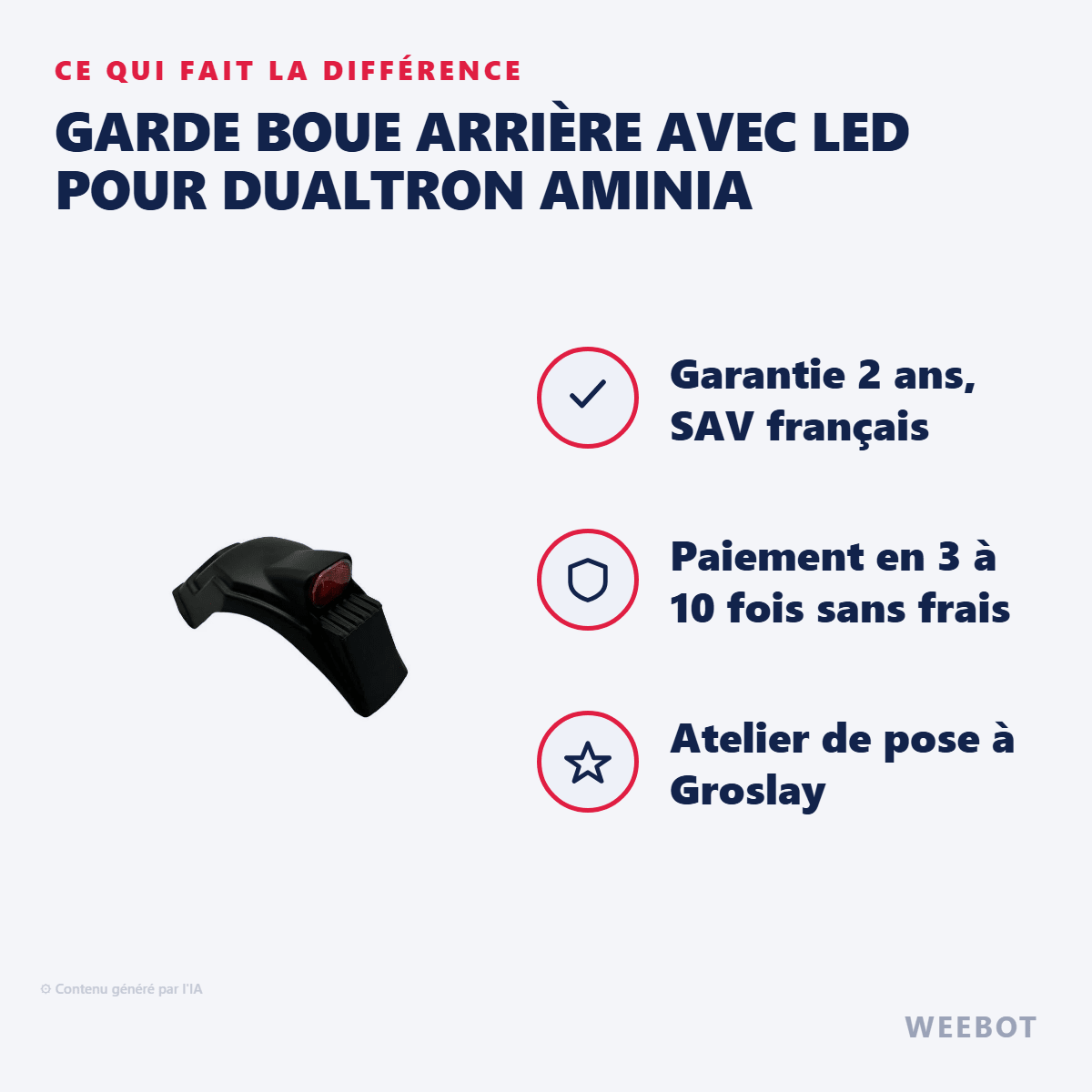 Garde Boue Arrière Avec LED pour Dualtron Aminia - Weebot