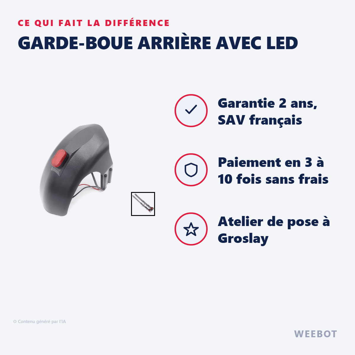 Garde-Boue Arrière avec LED pour Trottinette Électrique Kugoo G2 Pro - Weebot