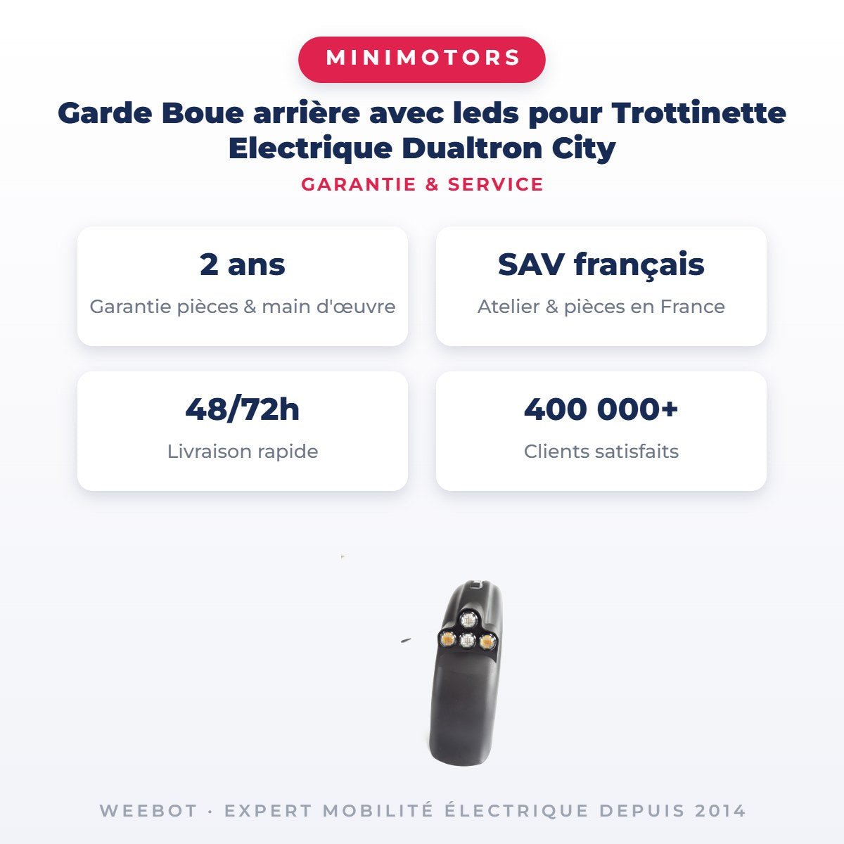 Garde Boue arrière avec leds pour Trottinette Electrique Dualtron City - Weebot