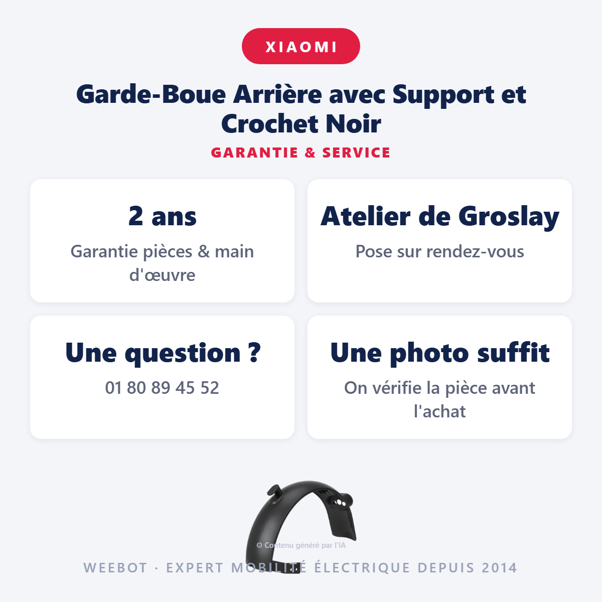 Garde-Boue Arrière avec Support et Crochet Noir : garantie 2 ans et service après-vente