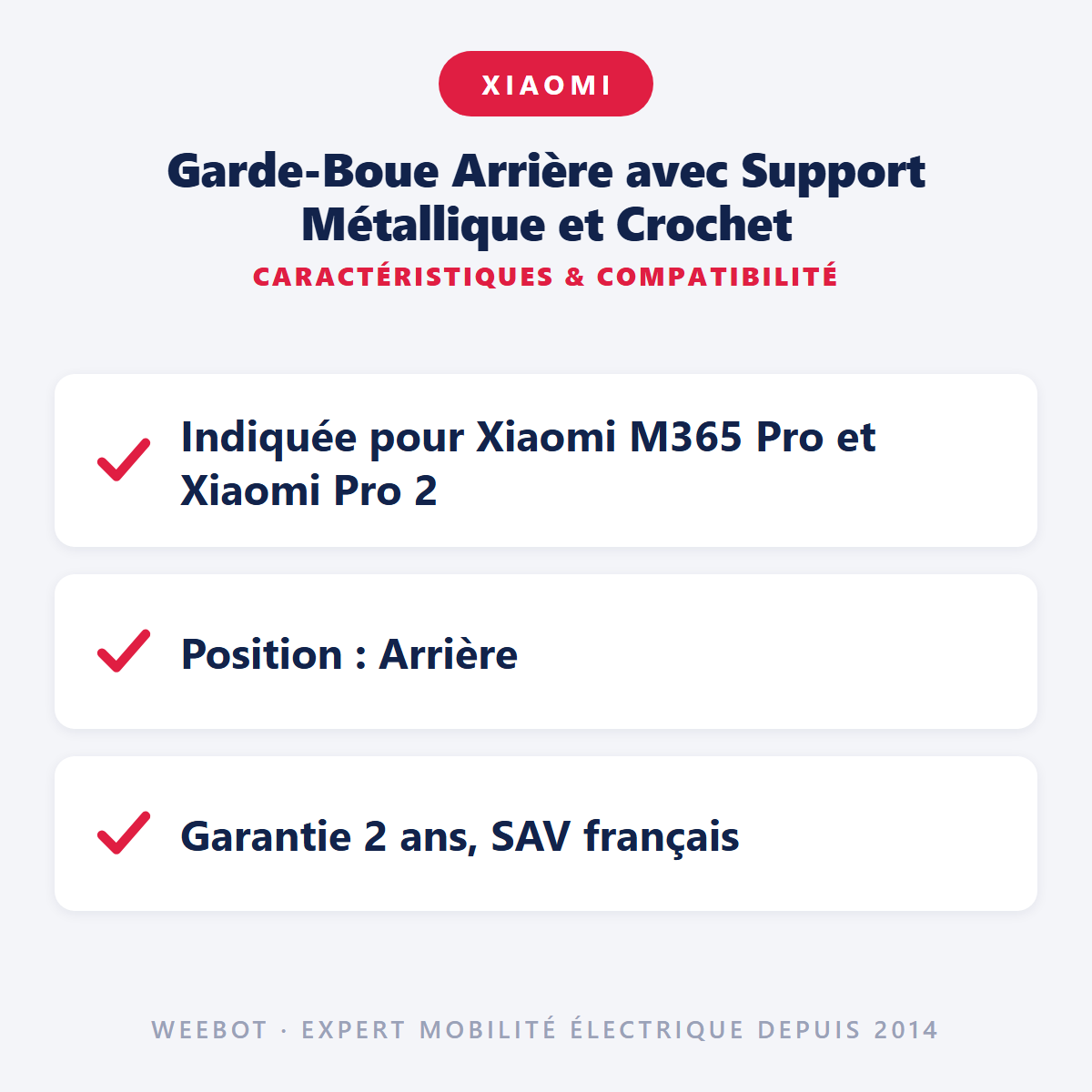 Garde-Boue Arrière avec Support Métallique et Crochet : caractéristiques et compatibilité