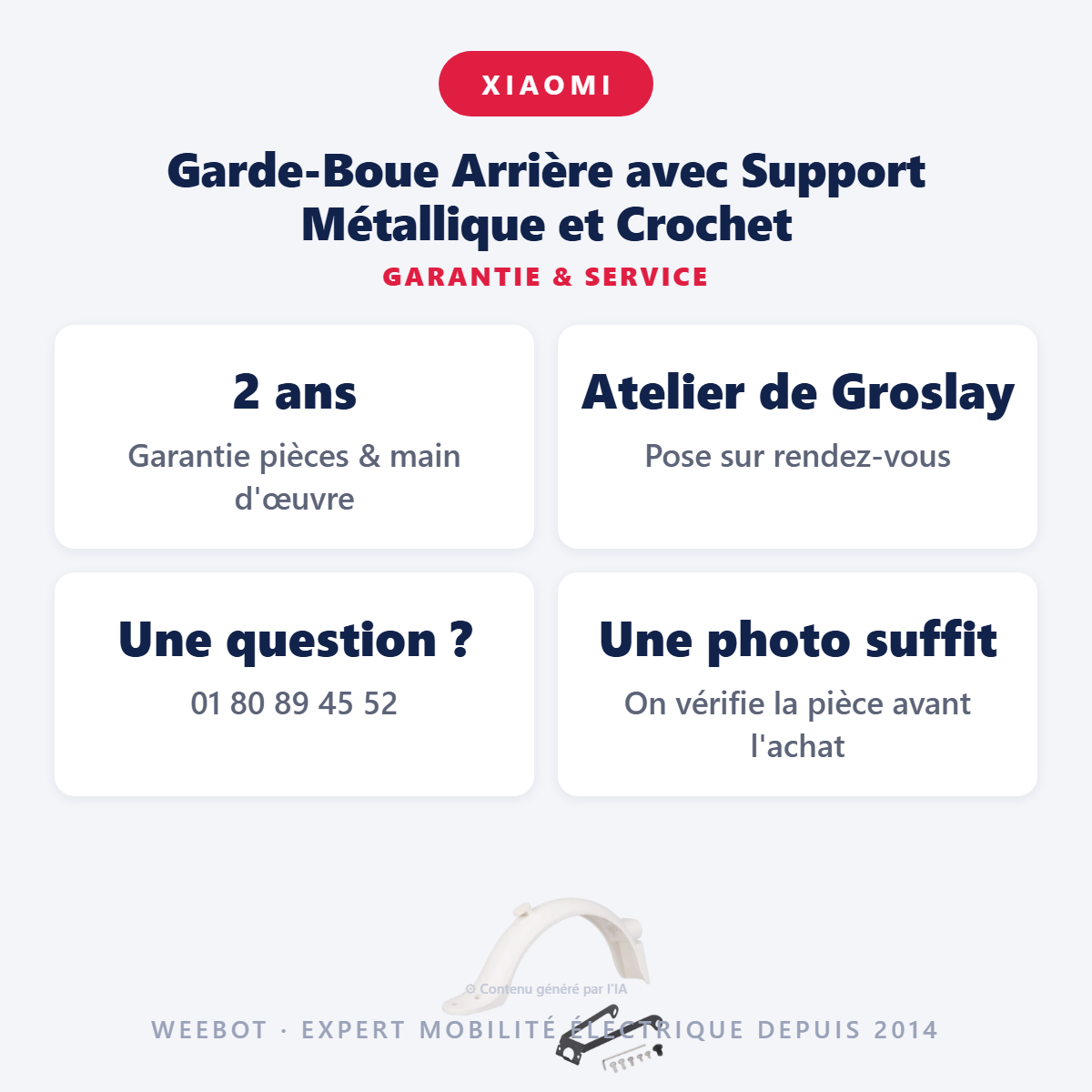 Garde-Boue Arrière avec Support Métallique et Crochet : garantie 2 ans et service après-vente