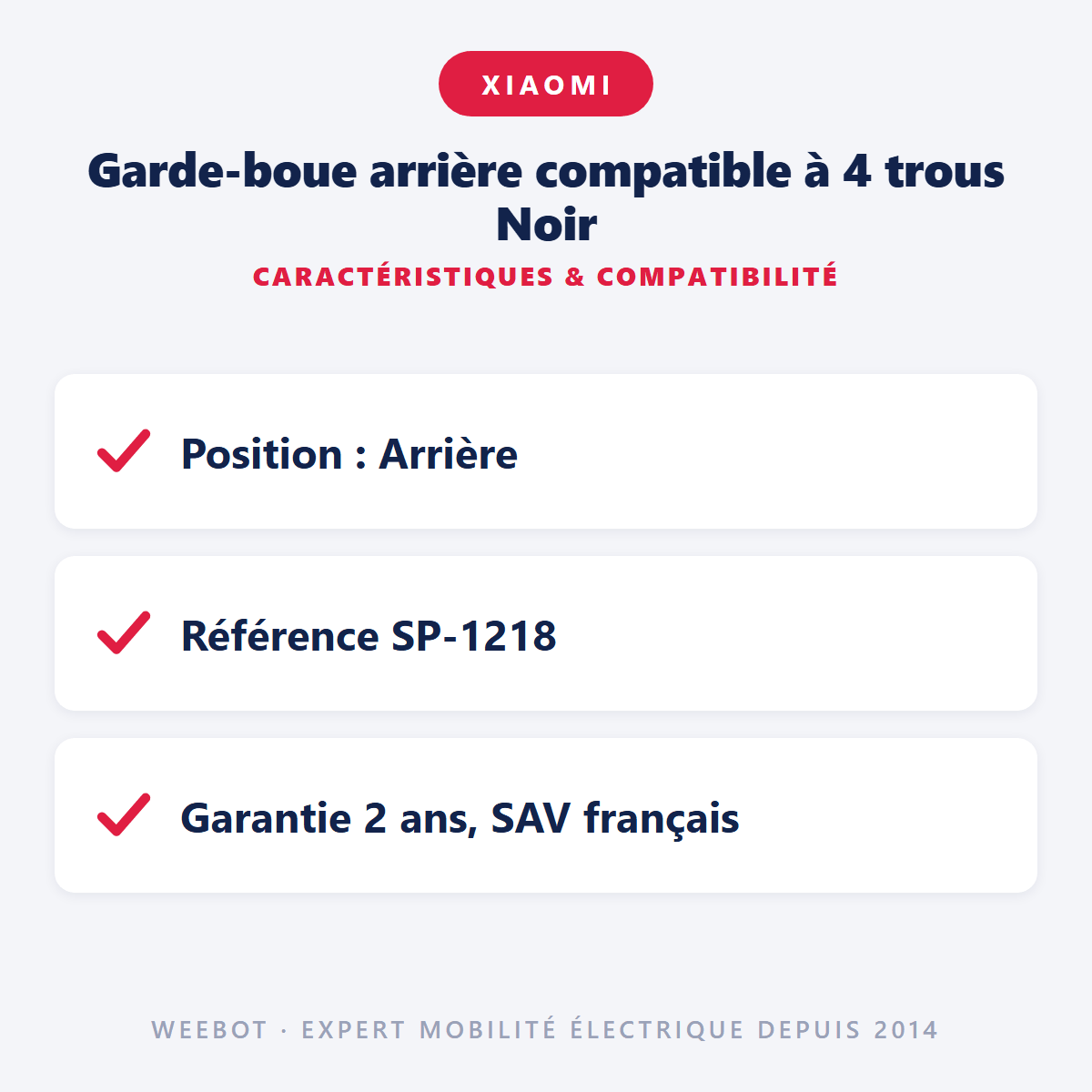 Garde-boue arrière compatible à 4 trous Noir pour Trottinette Électrique Xiaomi - Weebot