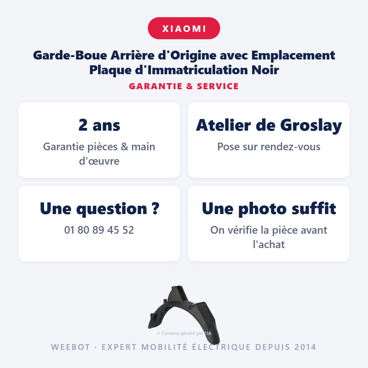 Garde-Boue Arrière d'Origine avec Emplacement Plaque d'Immatriculation Noir : garantie 2 ans et service après-vente
